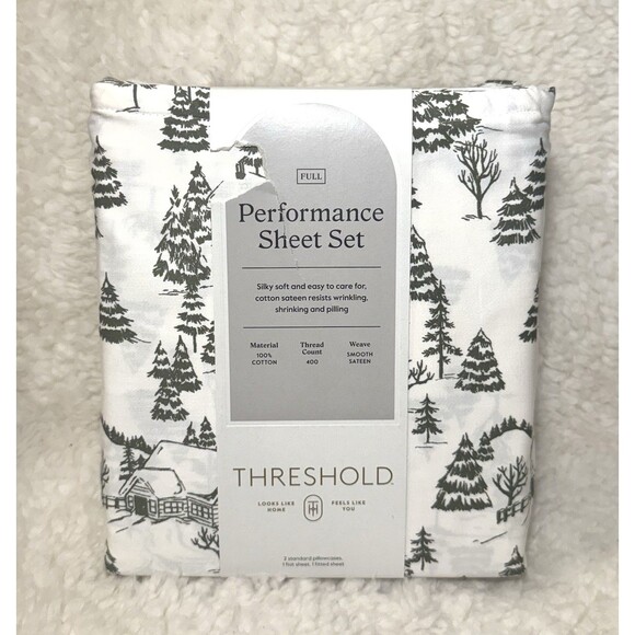Full 400 Thread Count Performance Holiday Sheet Set Ivory Winter Scene Threshold - Picture 4 of 5